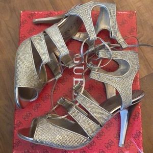 Metallic gold and silver guess heels